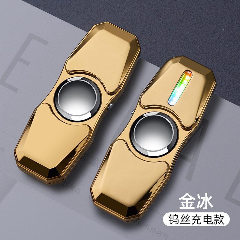 USB充电打火机充电陀螺带灯创意指尖陀螺点烟器DIY个签HT2205