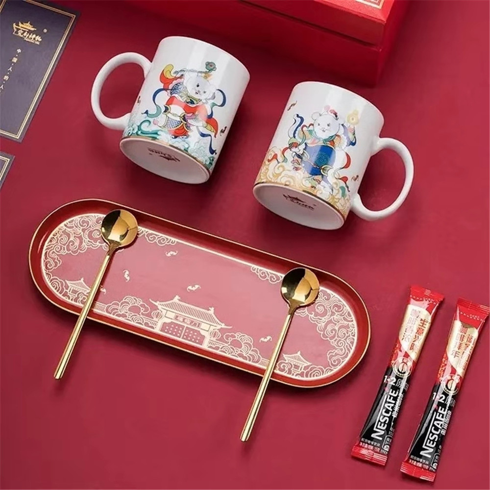 景德镇高端陶瓷创意马克杯新国潮系列鼠年带勺手工咖啡杯子年礼