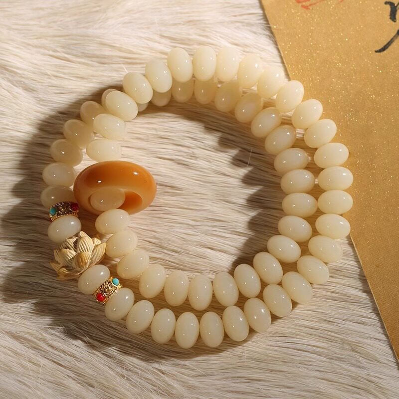 玉化白玉菩提文玩手串双圈算盘珠佛珠念珠手链抖音爆款女菩提子