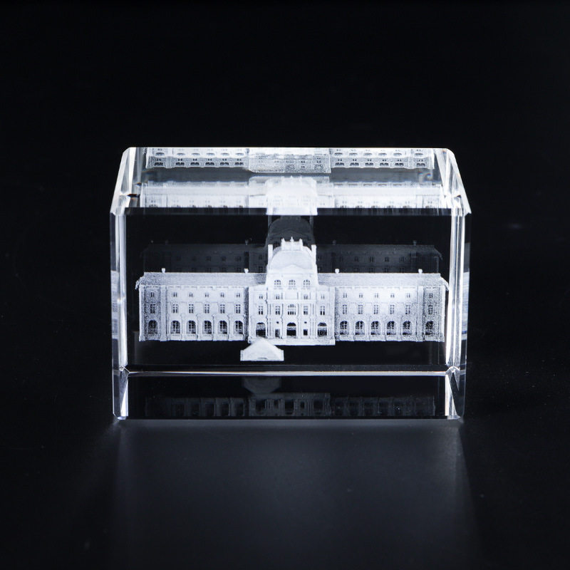 小桥3D水晶内雕镇纸特色巴黎埃菲尔铁搭圣母院卢浮宫建筑模型纪念