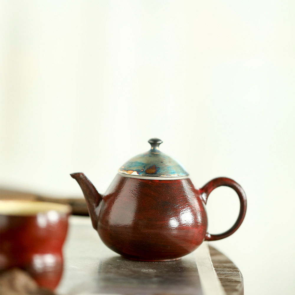 晴先生陶瓷大漆黑金茶壶110ml天然原矿故宫红梨形功夫茶小茶壶单