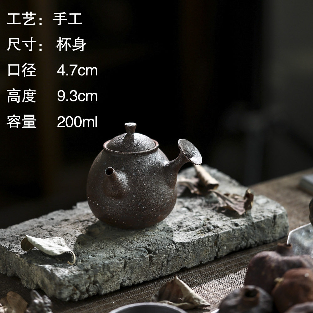 晴先生手工粗陶急须壶短侧把壶功夫茶壶老岩泥柴烧色日式和风茶具