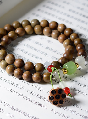 阿根廷绿檀DIY双圈莲花莲蓬手链木质精品檀香木念珠礼品手串