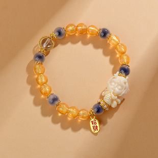 金箔琉璃半糖心玛瑙小龙女手串新款景区寺院文创爆款原创手链