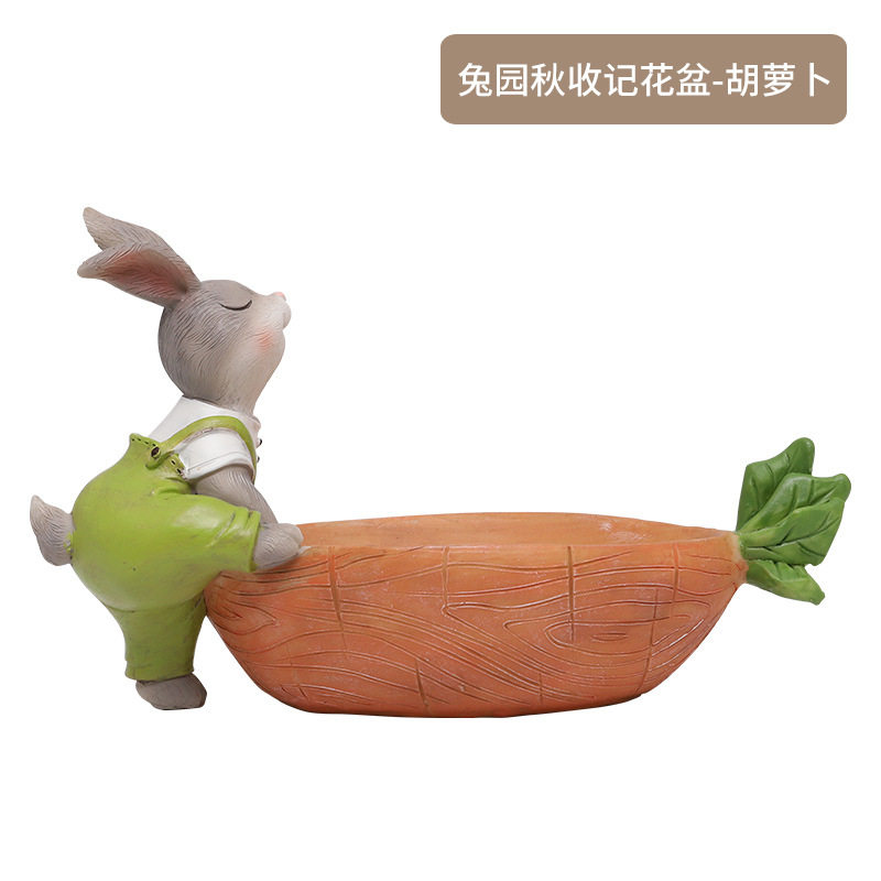 多肉盆载可爱卡通小兔子创意家居摆件美式多肉植物花盆办公桌装饰