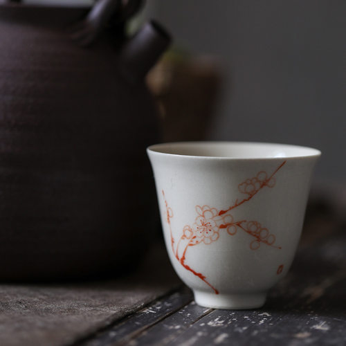 景德镇手绘陶瓷品茗杯主人杯女单个纯手工草木灰竹君功夫茶杯