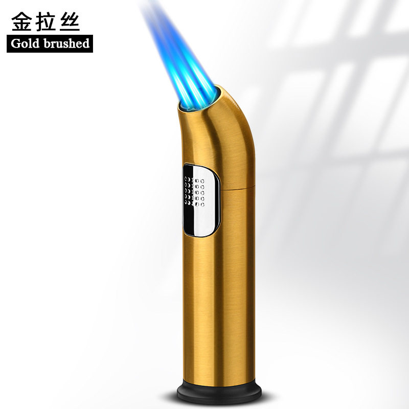 防风打火机高温蓝焰雪茄艾灸三直冲打火机HB031弯头三火