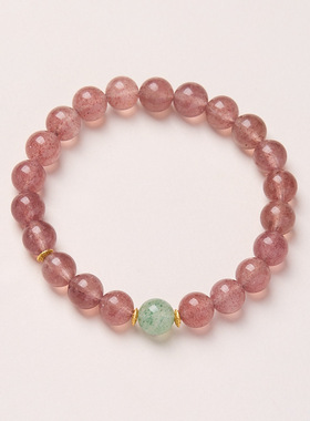 绿野莓棕草莓晶手串简约绿色水晶手链本命年招桃花送闺蜜女友礼物