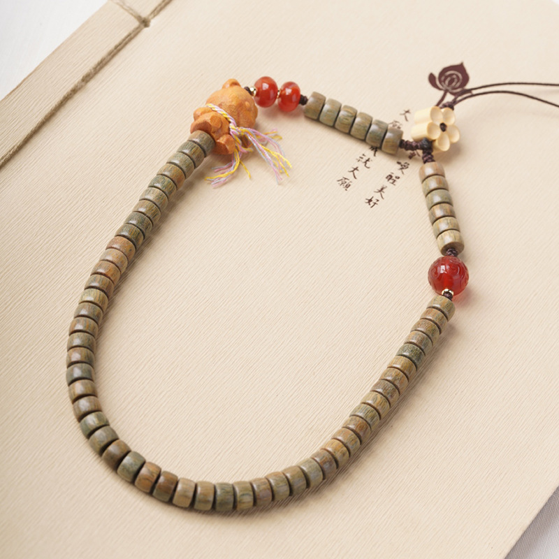 白玉菩提根拼绿檀木DIY款0.6手链锁骨链百搭女民族风项链