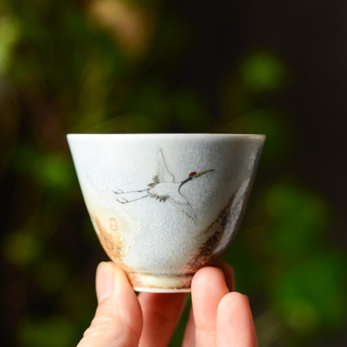 晴天仿古柴烧窑变品茗杯手绘釉上彩陶瓷茶杯茶具手工中式功夫茶具