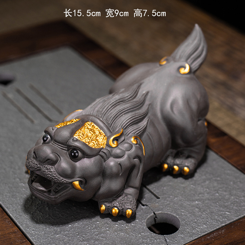 紫砂手工招财貔貅茶宠摆件一对精品可养禅意茶道茶玩功夫茶具配件