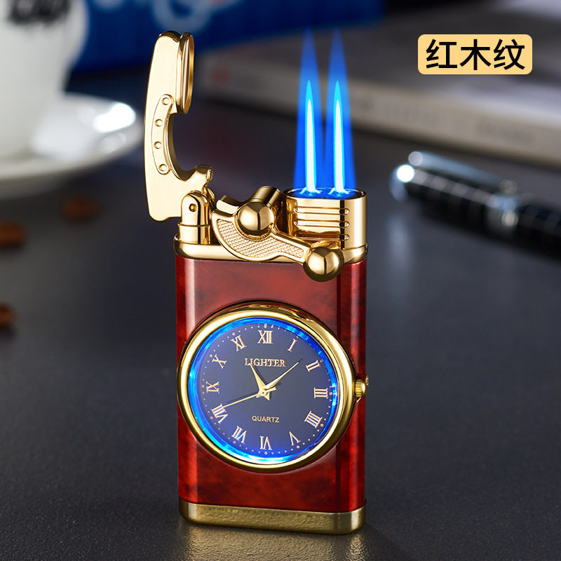 HF615A彩灯手表摇臂双直冲防风充气打火机可激光雕刻广告