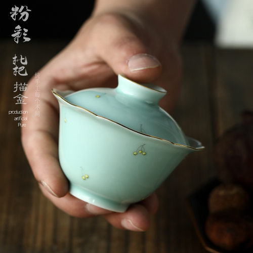 釉手绘陶瓷泡茶碗120c景德镇粉彩枇杷石青花卉葵口盖碗茶杯颜色