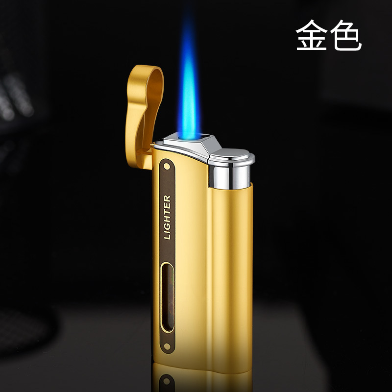 DK7701金属电镀直冲蓝焰防风充气打火机可视气窗激光点烟器
