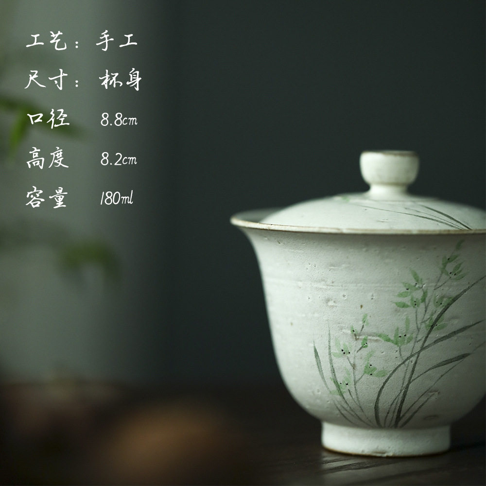景德镇陶瓷器仿古手绘粉彩玉兰两才盖碗开片可养手工盖杯功夫茶具