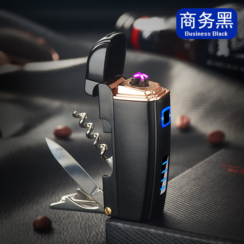 新奇特创意USB双电弧点烟器多功能带酒开充电打火机跨境lighter