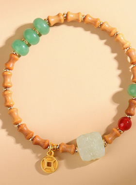 文玩盘玩手串饰品芭比檀木竹节岫玉手链节节高升新中式民族风