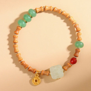 文玩盘玩手串饰品芭比檀木竹节岫玉手链节节高升新中式民族风