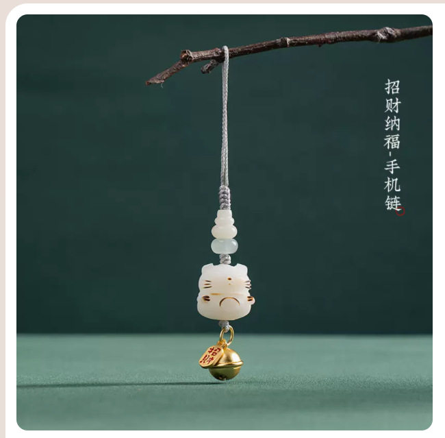 天然白菩提根招财猫咪猫爪手机挂绳汽车钥匙扣情侣款精致饰品挂饰