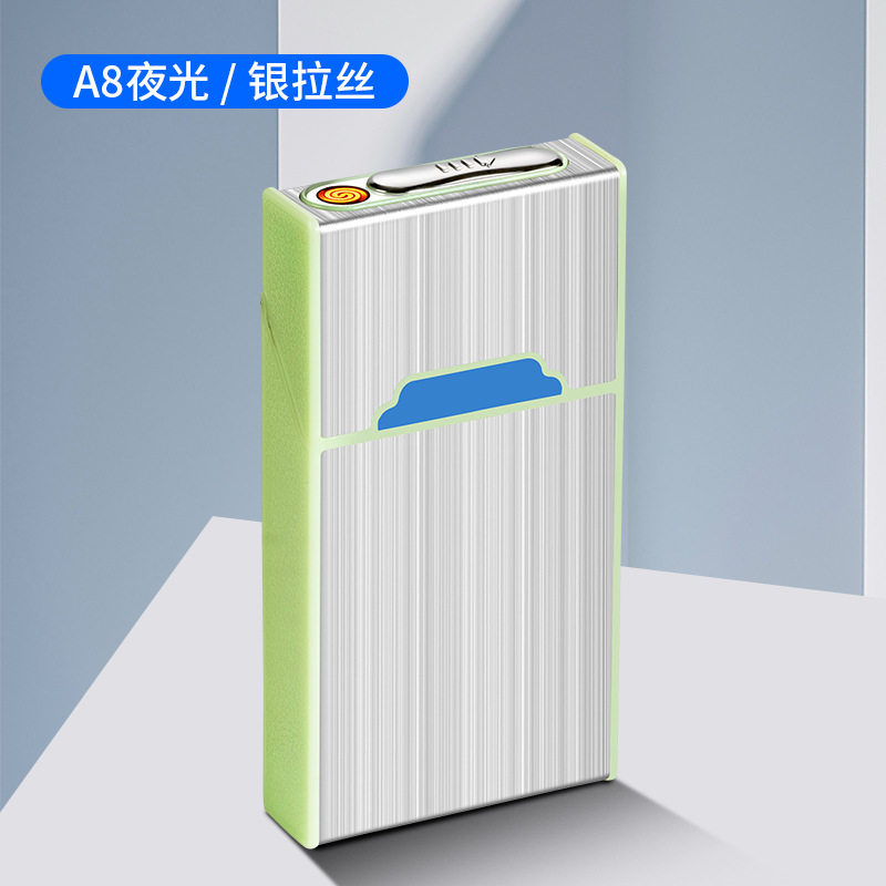 A8-A1细烟夜光烟盒可以激光广告一体式打火机USB充电烟盒