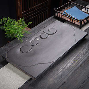 仿乌金石茶盘套装 家用功夫茶具简约大中号茶海整块带排水茶台托盘