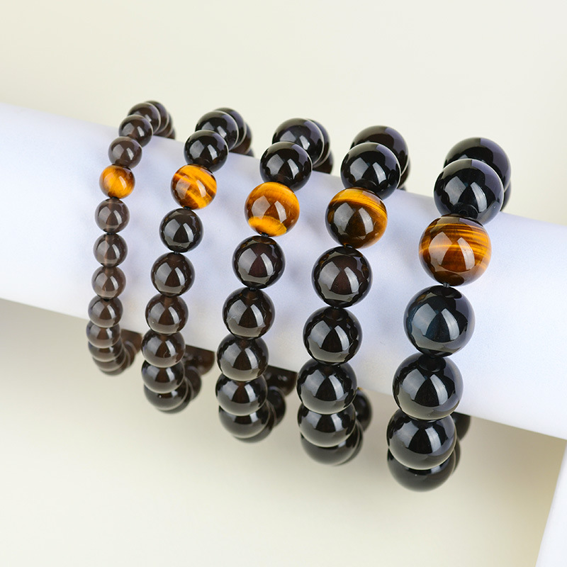 冰种冰彩虹眼黑曜石手串黄虎眼南红玛瑙隔片男女时尚爆款手链