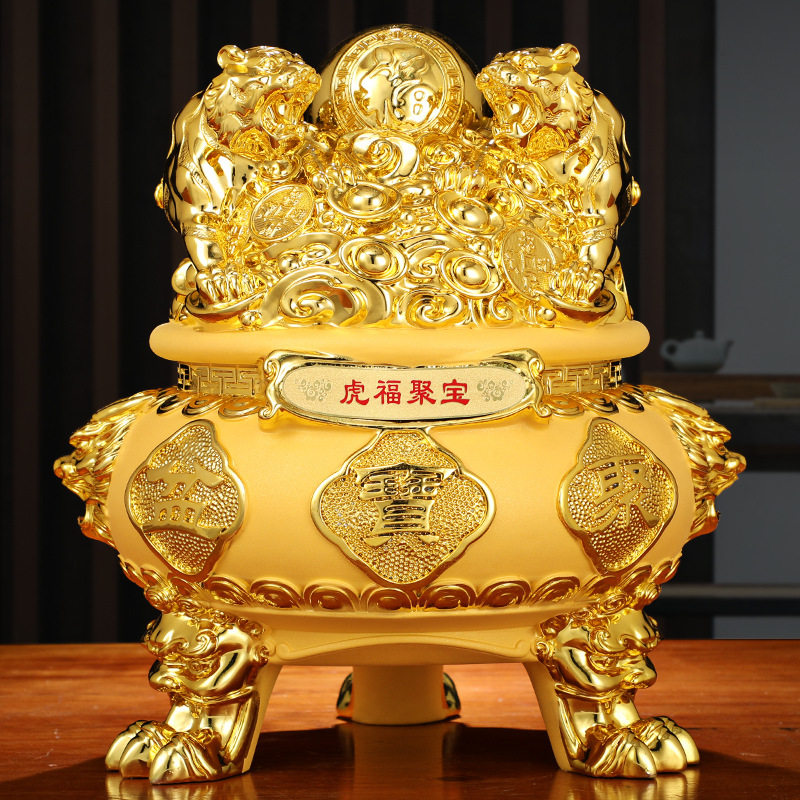生肖老虎聚宝盆储蓄罐摆件