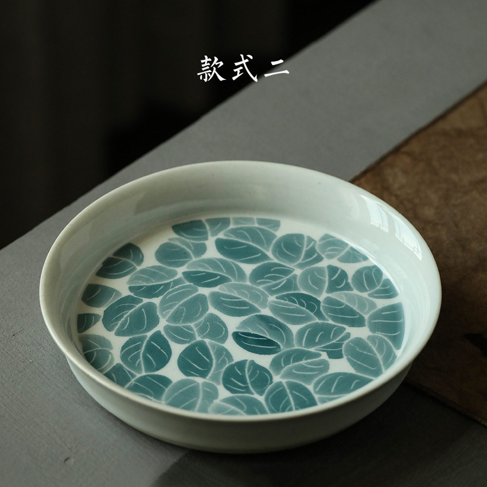 景德镇仿古釉釉下五彩手绘复古壶承家用室内中式果盘干泡盘小茶托
