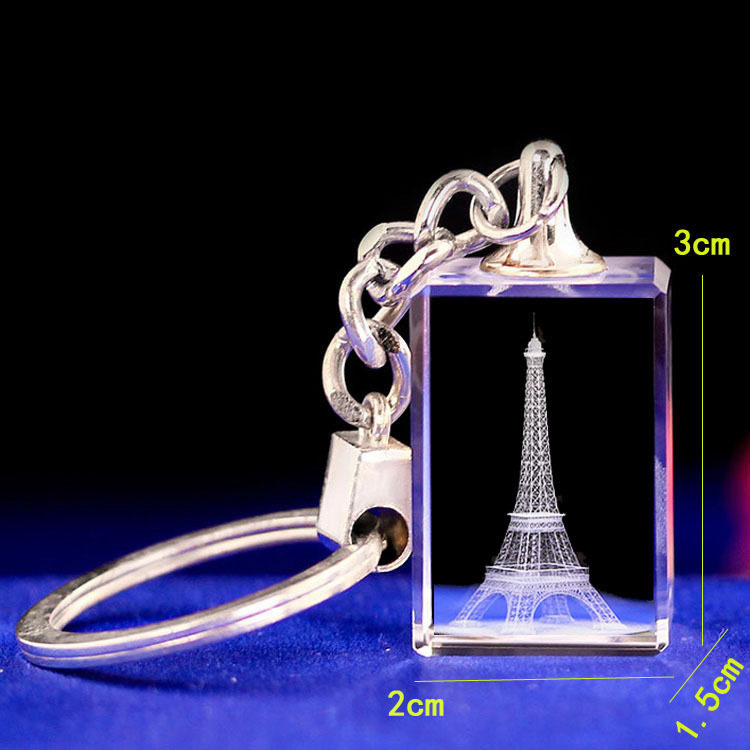 小桥3D水晶内雕钥匙扣公司l图案埃菲尔铁塔小礼物