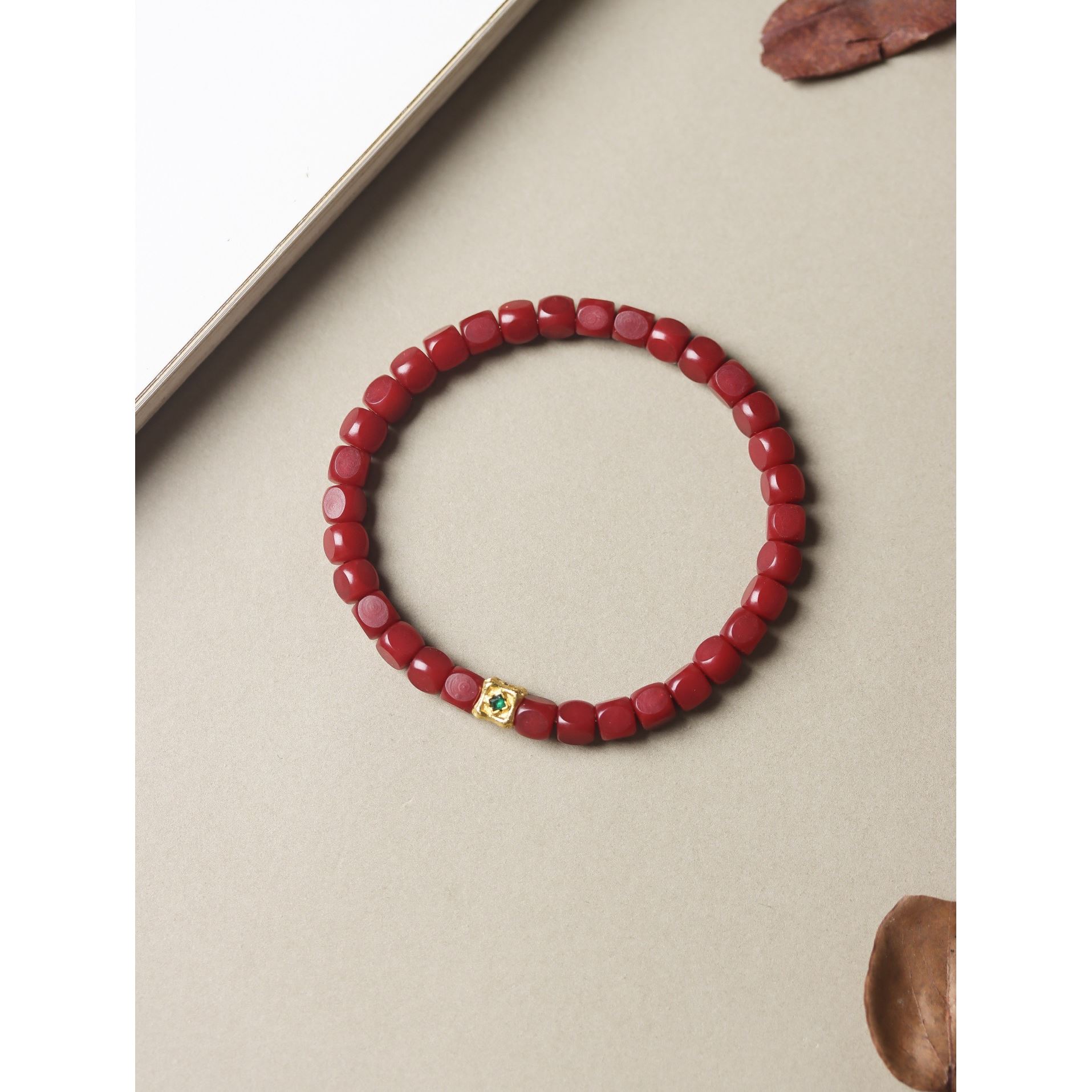 干磨溏心老料朱砂供菩提根搭玛瑙天珠手串双圈盘玩菩提子佛珠念珠