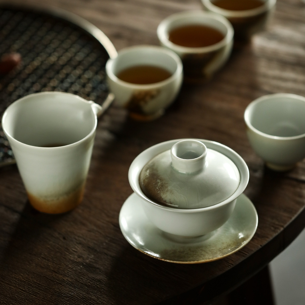 柴烧开片可养三才盖碗套装景德镇窑变冰裂釉茶具纯手工主人杯150