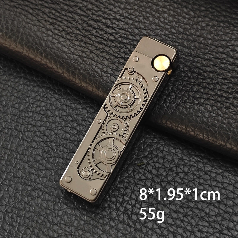 赛博朋克机械风金属长条深雕砂轮明火打火机创意科技感火机XF5106