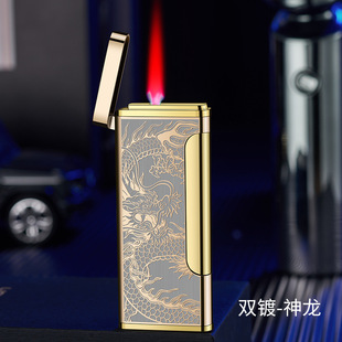 个性潮流金属纤薄款直冲充气打火机侧压防风红火打火机BD8017