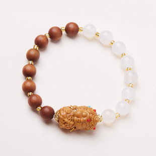 文创设计芭比檀双拼白玛瑙度母手链小众文玩佛珠手串饰品
