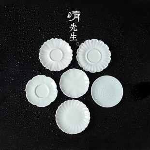 雕刻杯景德镇手工影青陶瓷器茶托杯托功夫茶道茶具杯