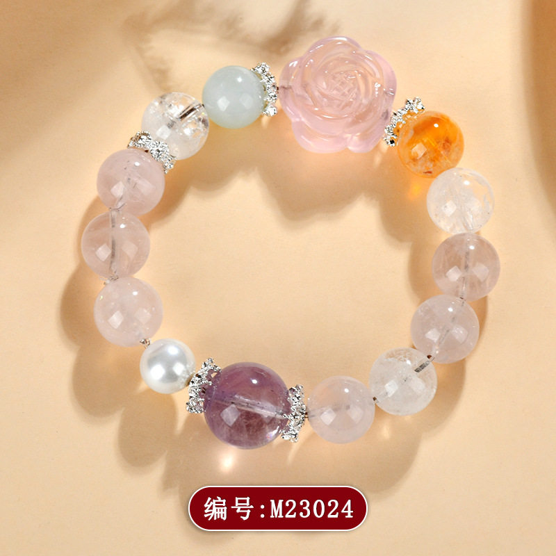 天然粉晶牡丹花紫水晶海蓝宝手链时尚原创女士网络款手串