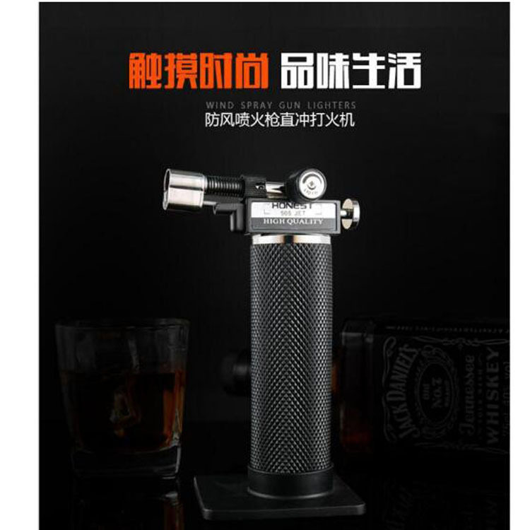 HONEST直冲防风焊接喷火枪打火机金属充气户外烧烤创意工具