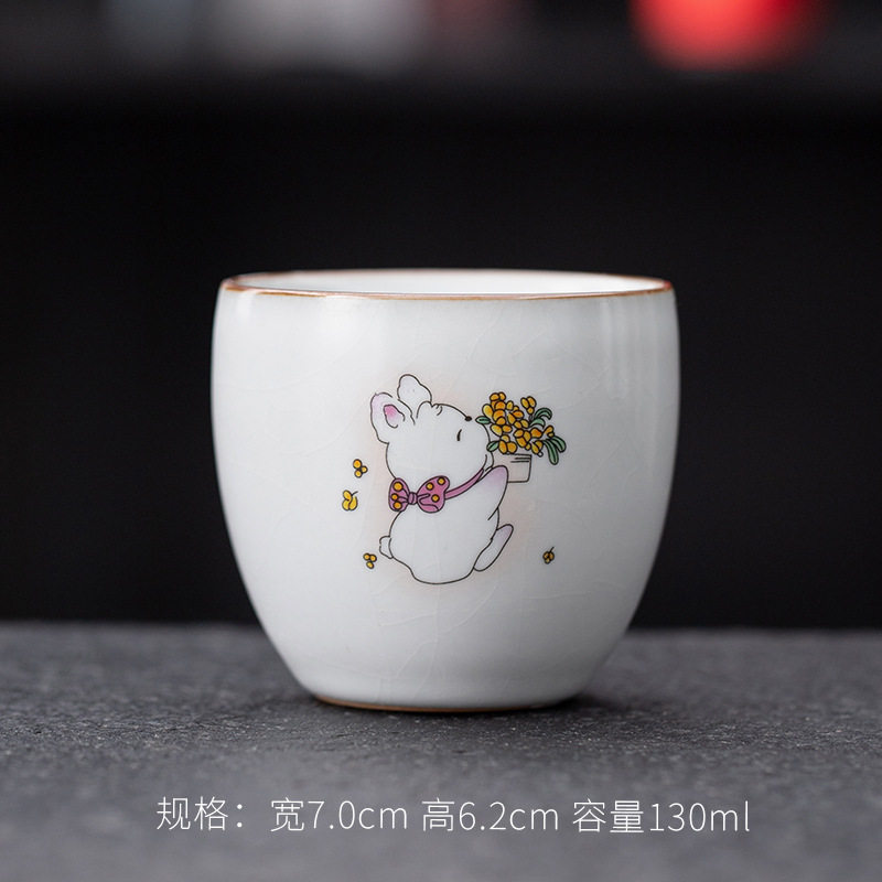 钱兔无忧佛手杯家用创意陶瓷茶杯可爱兔子挂件主人杯喝茶杯子