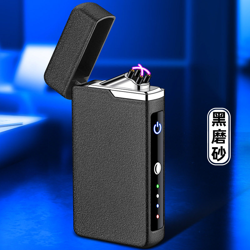激光LED投影脉冲双电弧打火机锌合金usb充电电弧打火机跨境