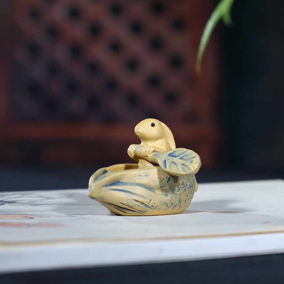 宜兴手工原矿紫砂茶宠一叶舟紫砂壶雕塑茶盘摆件礼品