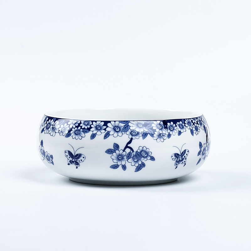 家用笔洗青花陶瓷茶具配件杯碗茶道六君子鸡缸杯水盂水洗大号茶洗