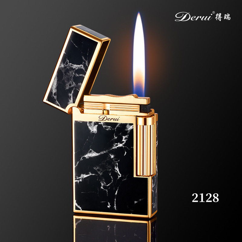 得瑞DR-2128清脆朗声金属砂轮充气打火机抖音爆款高档礼品打火机