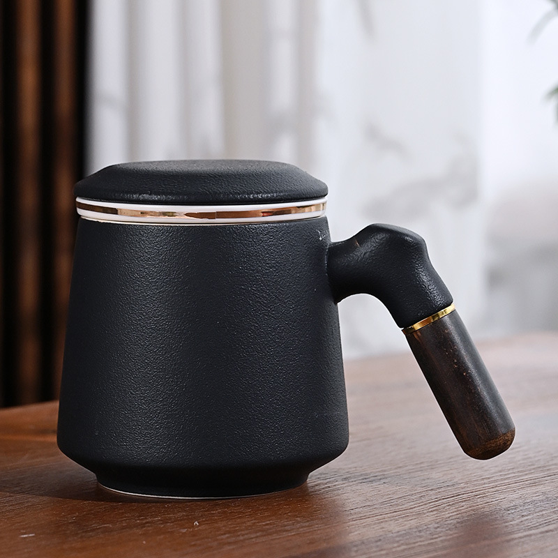 马克杯带盖办公室家用陶瓷茶水分离过滤男女泡茶杯子刻字