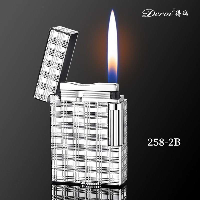 得瑞DR-258精雕侧滑金属砂轮充气打火机抖音爆款高档礼品打火机