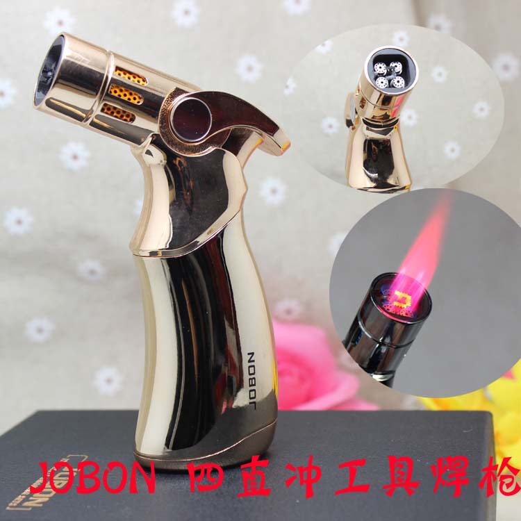 中邦659金属防风打火机雪茄焊枪打火机不锈钢四管直冲喷枪礼盒装