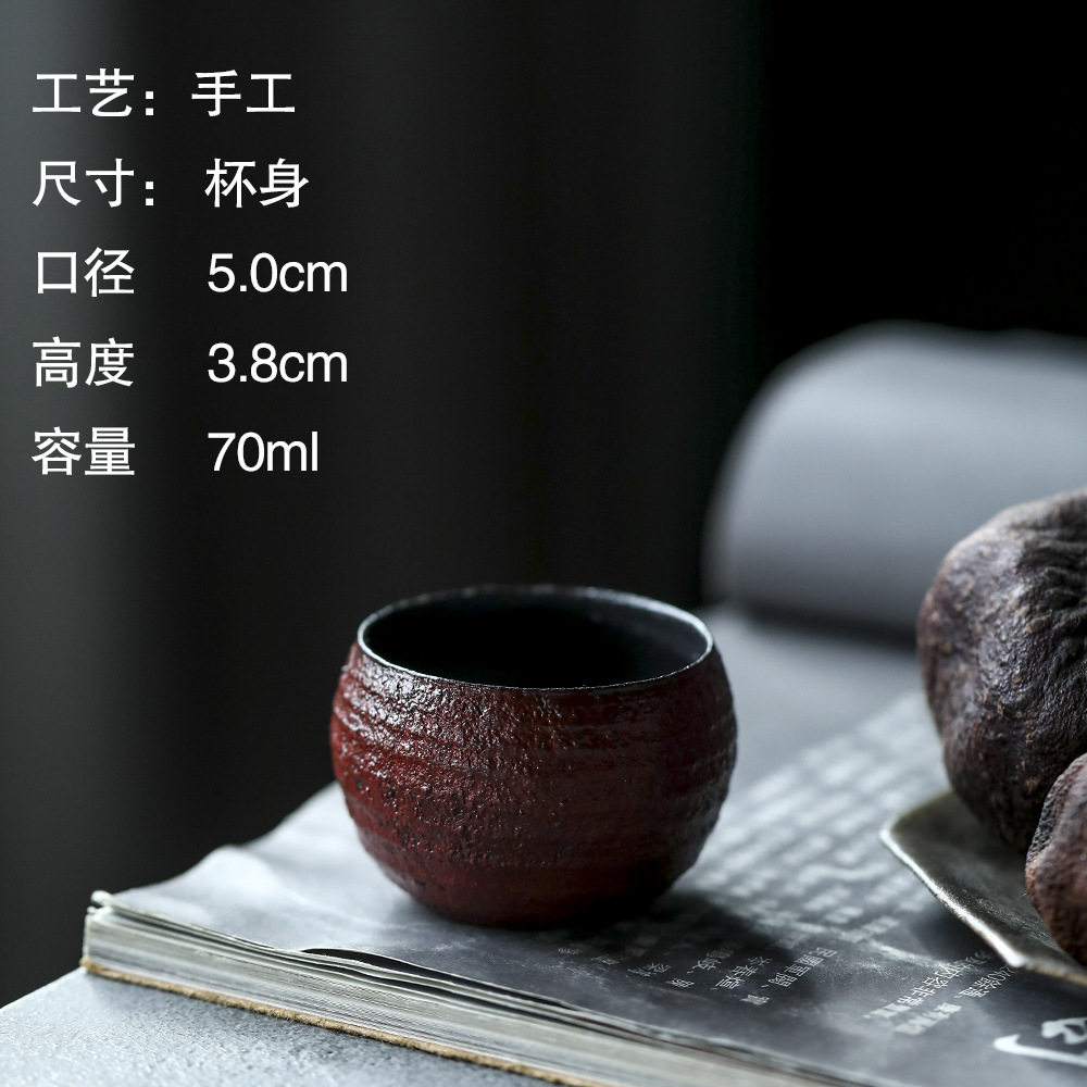 晴先生故宫红景德镇手作日式文人主人杯赤红古拙刻诗纹陶泥茶杯80