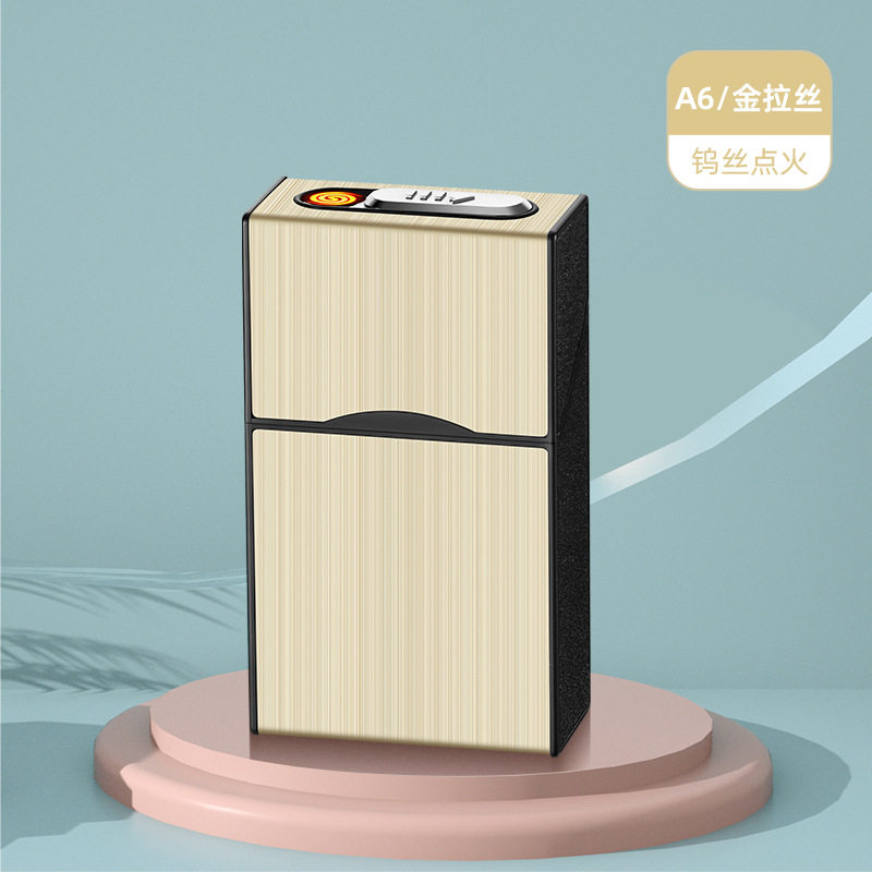新款A6充电烟盒20支装常规盒烟盒打火机一体USB充电烟盒DIY