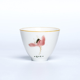 品茗杯手绘茶杯亚光主人杯品茗杯功夫茶具个人杯荷花陶瓷杯茶盏