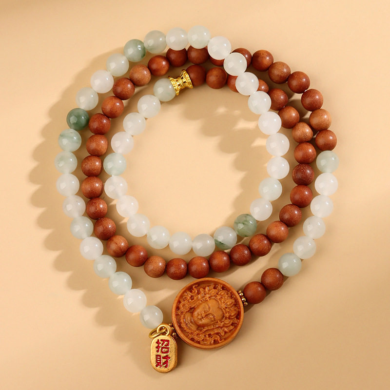 天然檀木天山翠三圈佛牌手链新中式佛珠盘玩文艺复古手串饰品