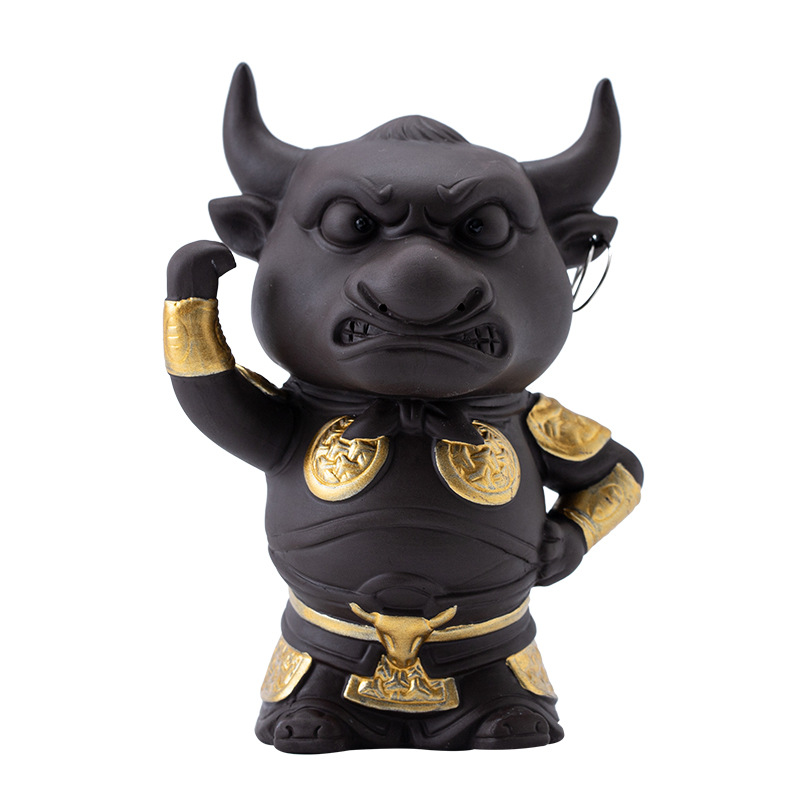 紫砂茶宠牛气冲天茶玩招财祥牛摆件手工茶艺茶盘茶道可养小牛摆件